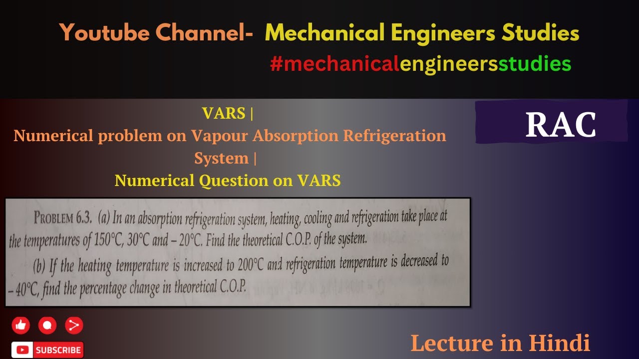 VARS | Numerical problem on Vapour Absorption Refrigeration System | Numerical Question on VARS