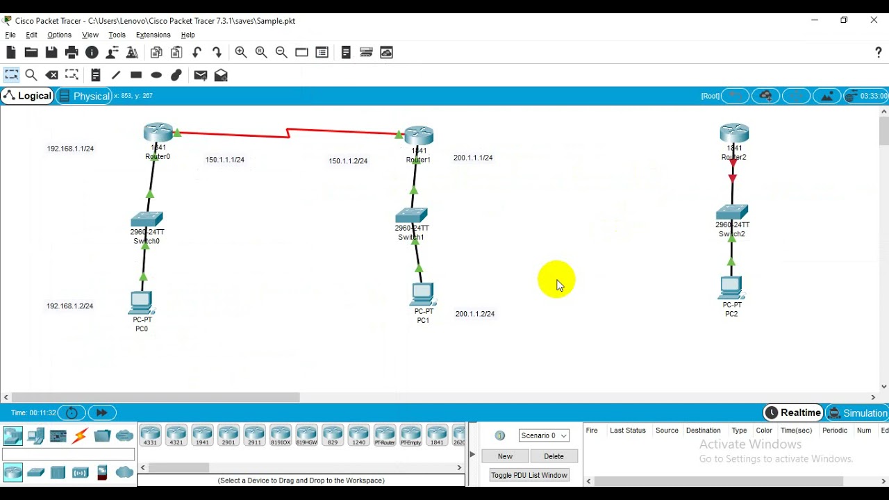 Static Route configuration in packet tracer