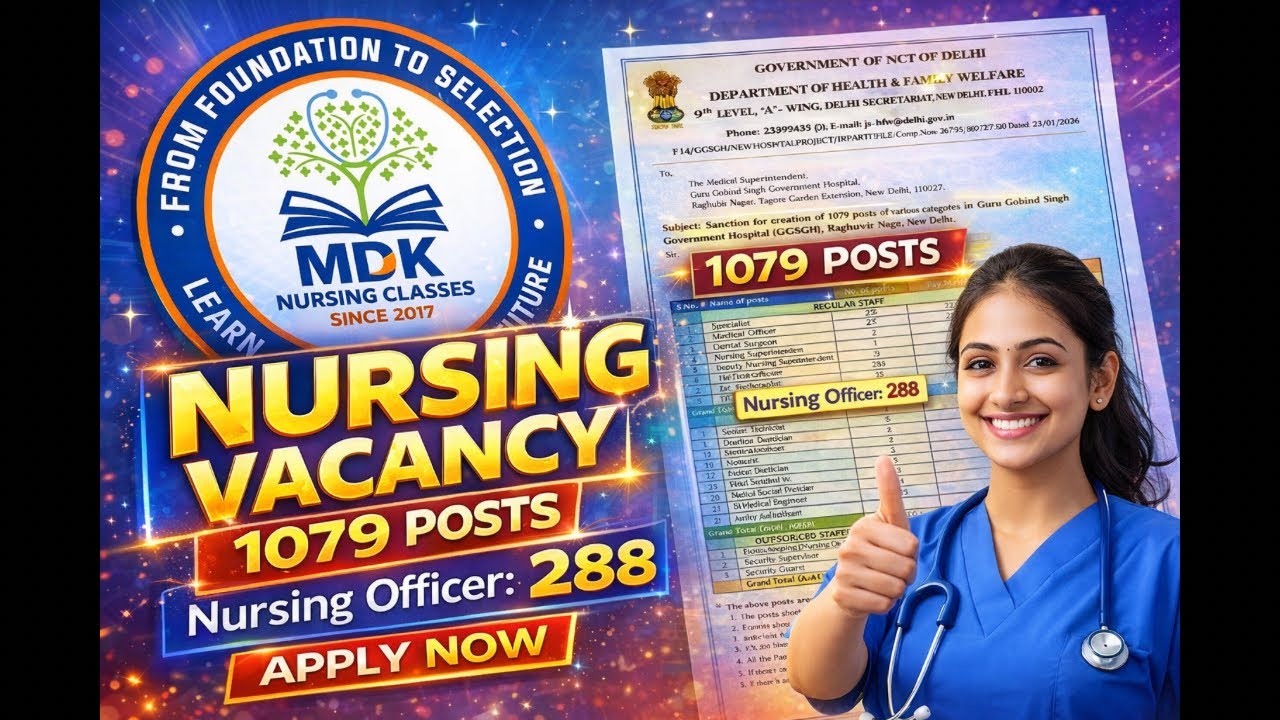 GGS Govt Hospital Nursing Vacancy 2026 | 1079 Posts | Nursing Officer 288 | Delhi Govt Job