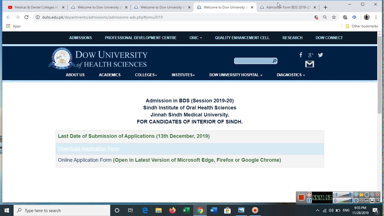 BDS ADMISSIONS OPEN 2019, (INTERIOR SINDH)SINDH INSTITUTE OF ORAL HEALTH SCIENCES