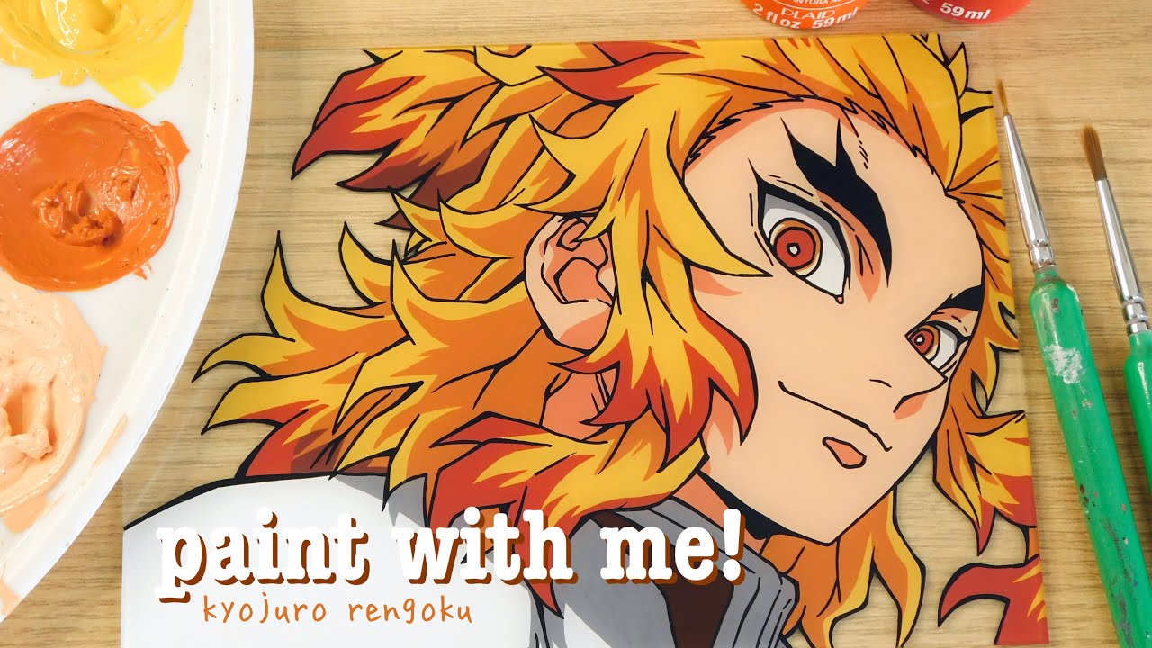 paint with me! ⟡ anime glass painting | rengoku from demon slayer 🔥🧡