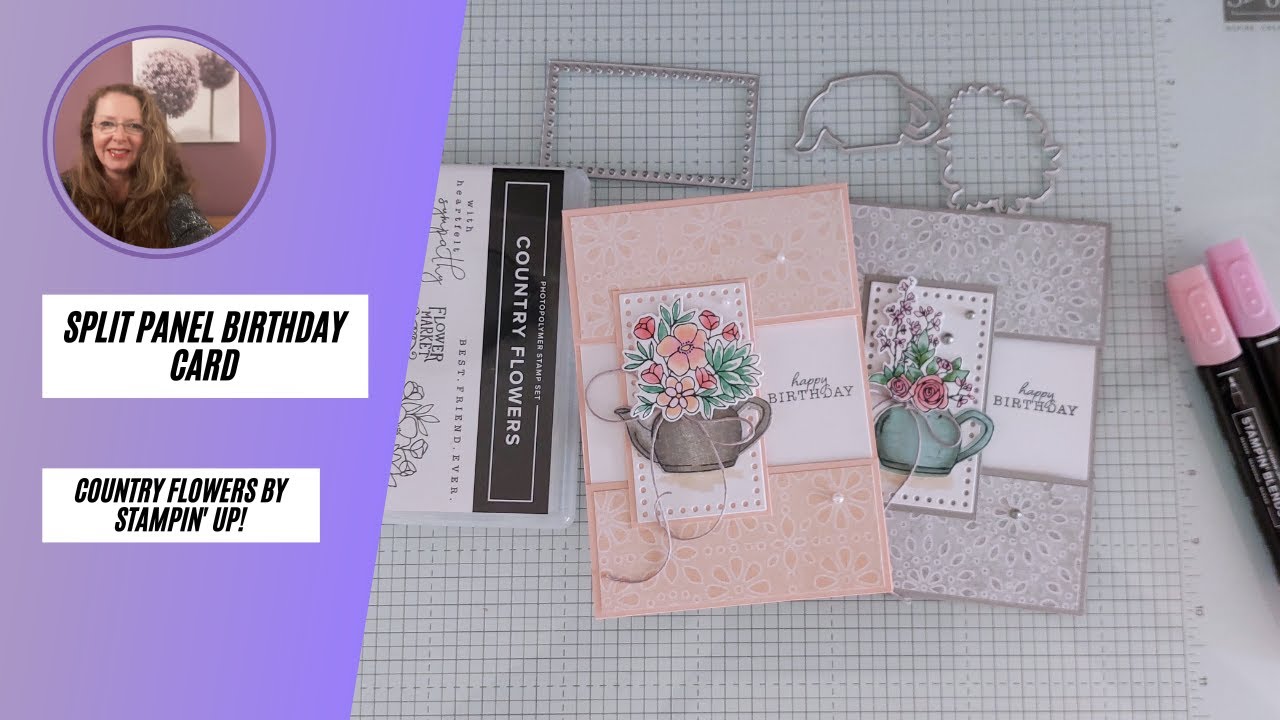Split panel birthday card with Country Flower by Stampin' Up!