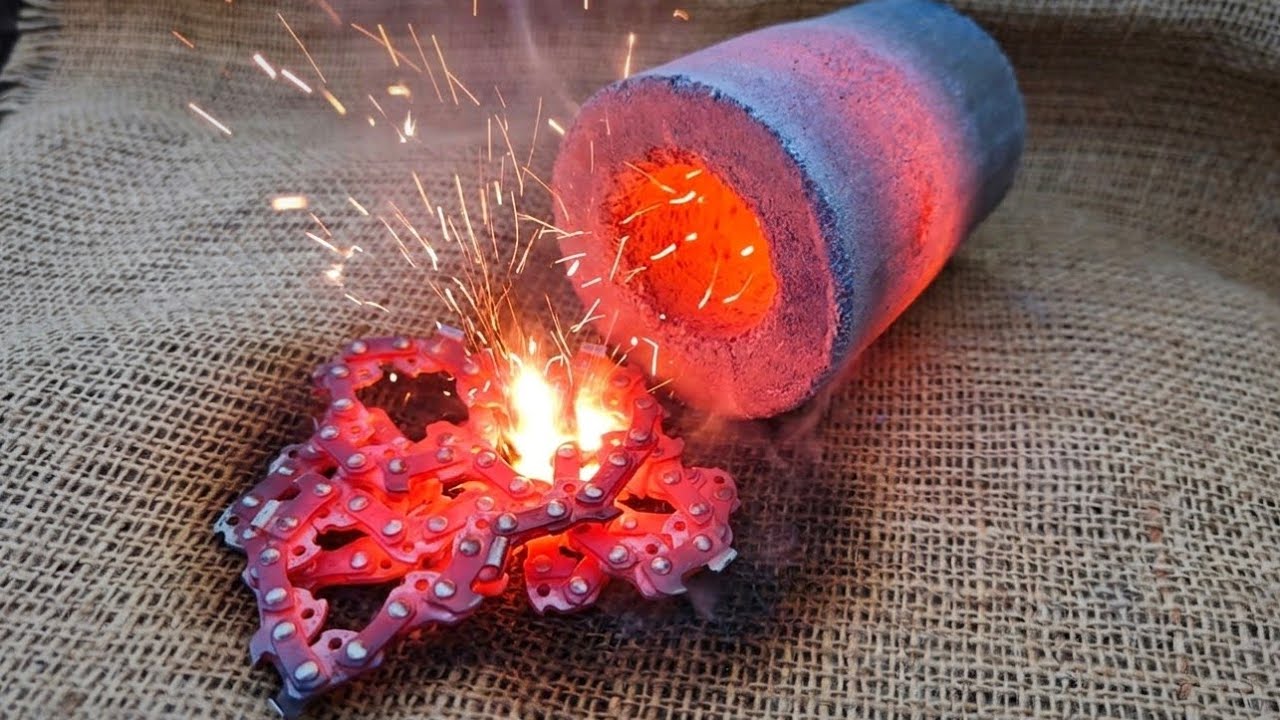 Crucible Damascus steel from a chainsaw chain. Making a Japanese knife KIRITSUKE