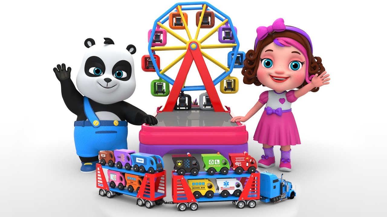 Pinky and Panda Fun Play with Ferris Wheel and Transport Truck Street Vehicles Toys