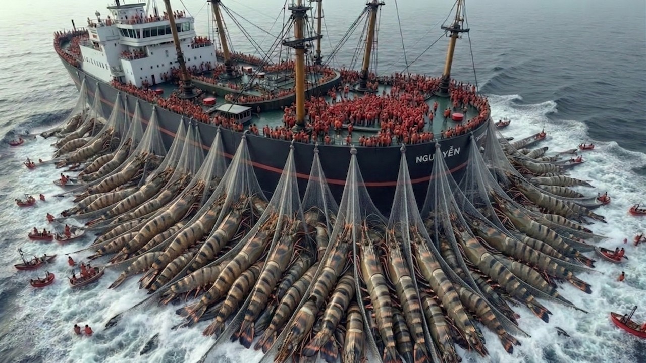 Unbelievable! Monster Trawler Catches 200 Tons of Shrimp in 48 Hours in Deep Sea