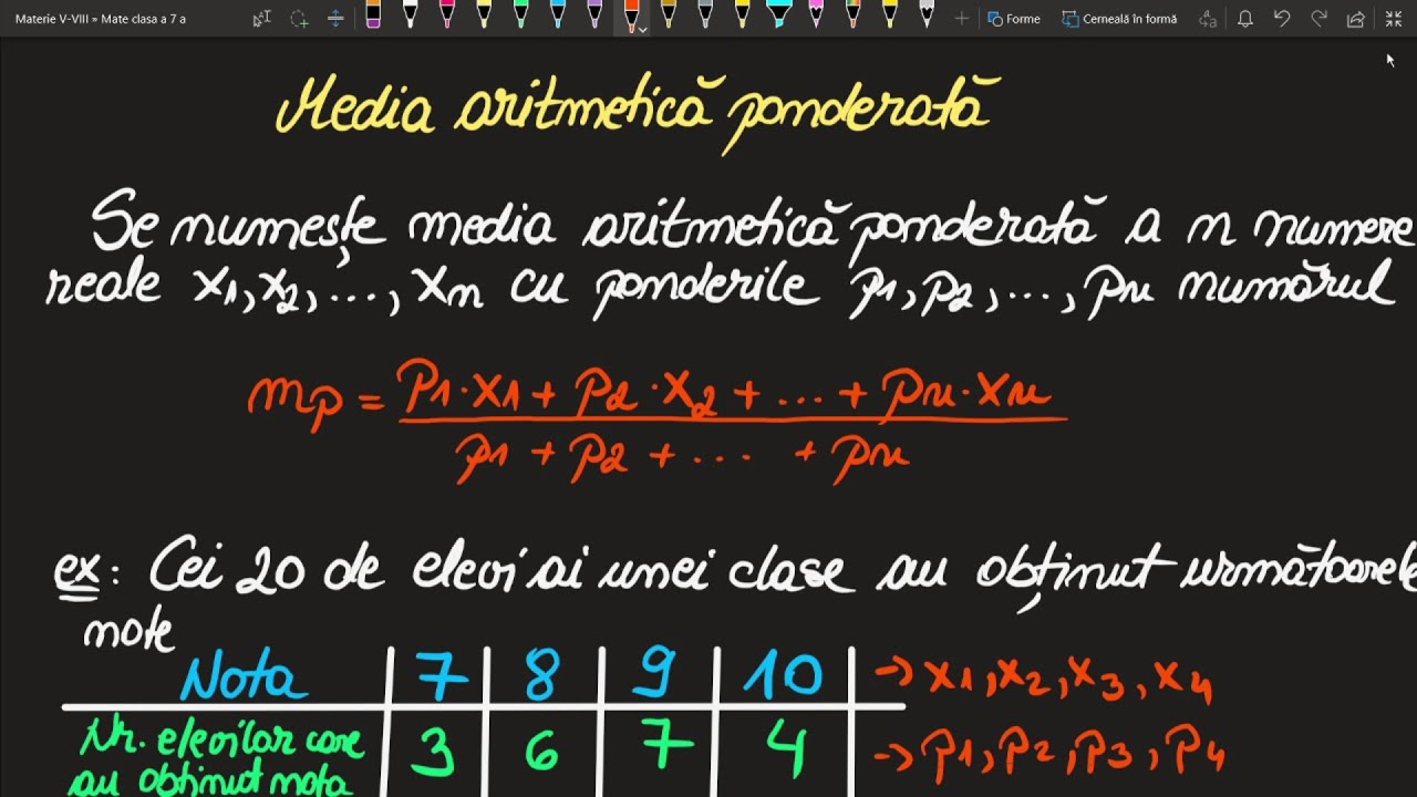 Media aritmetica ponderata clasa a 7 a Teorie Exercitii (Invata Matematica Usor - Meditatii Online)