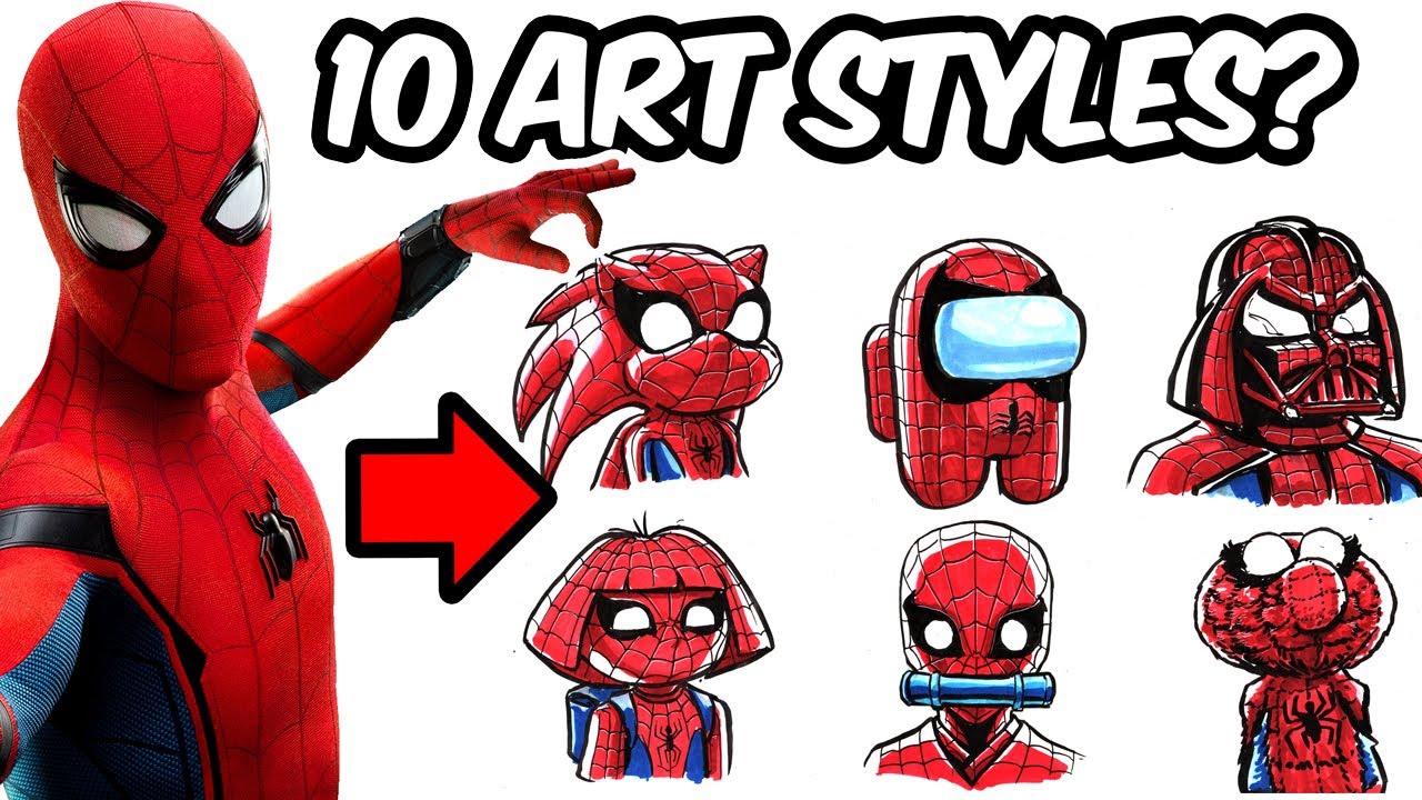 Drawing SPIDER-MAN in 10 DIFFERENT ART STYLES & THE MOST DETAILED DRAWING EVER!!!