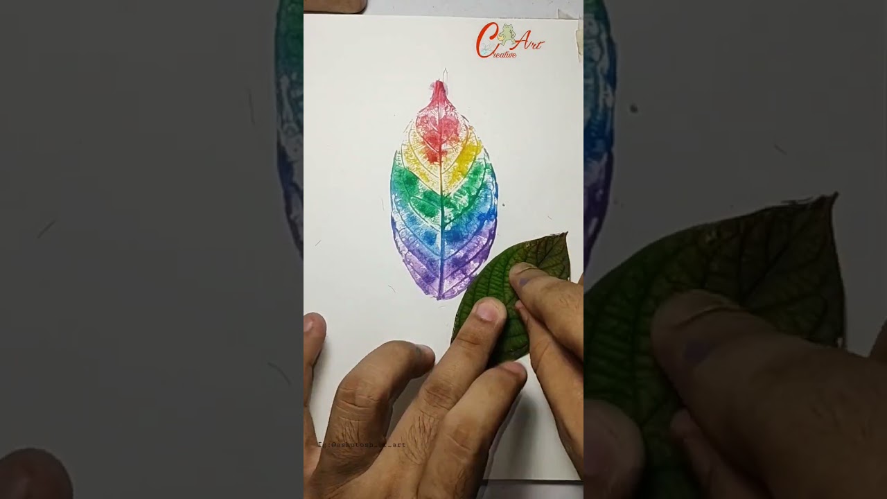 Rainbow Leaf Print Painting 🌈 🌿 #shorts #painting