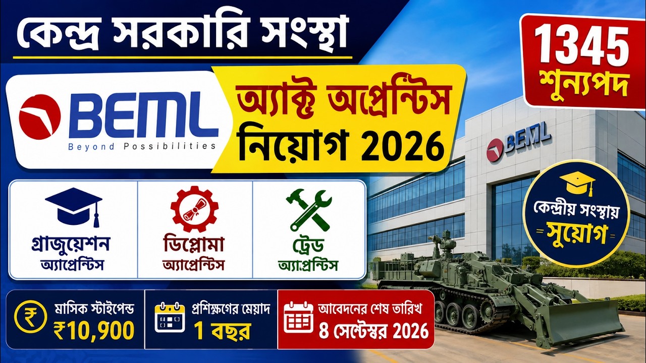 BEML Apprentice Recruitment 2026 | 1345 Vacancies | Graduate, Diploma & Trade Apprentice