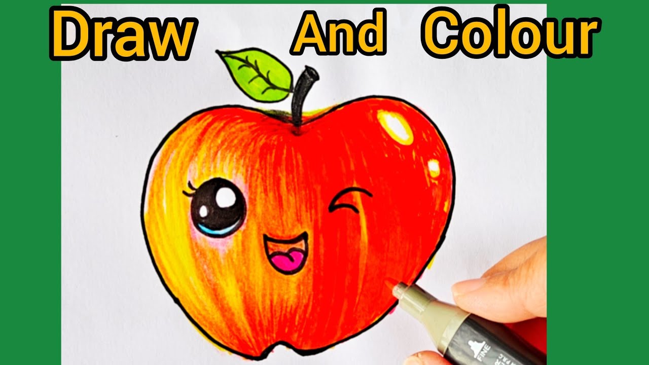 How To Draw A Cute Red Apple 🍎 | EASY Step by Step Drawing, Painting & Coloring For Kids & Toddlers