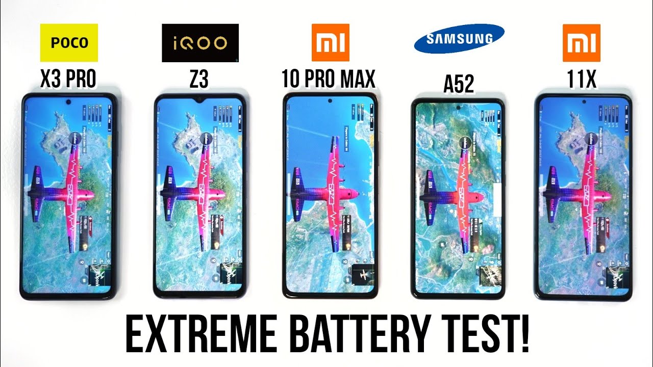 iQOO Z3 vs POCO X3 PRO vs Note 10 Pro Max vs Samsung A52 vs Mi 11X Extreme Battery Test!