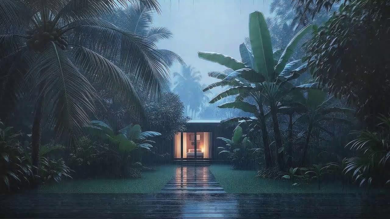 Quick Sleep with Warm Rainfall and Rolling Thunder at Cabin Terrace 🌧️