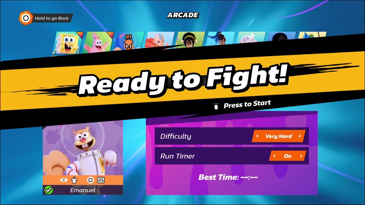 Arcade No Retrys Very Hard: Sandy Nickelodeon All-Star Brawl