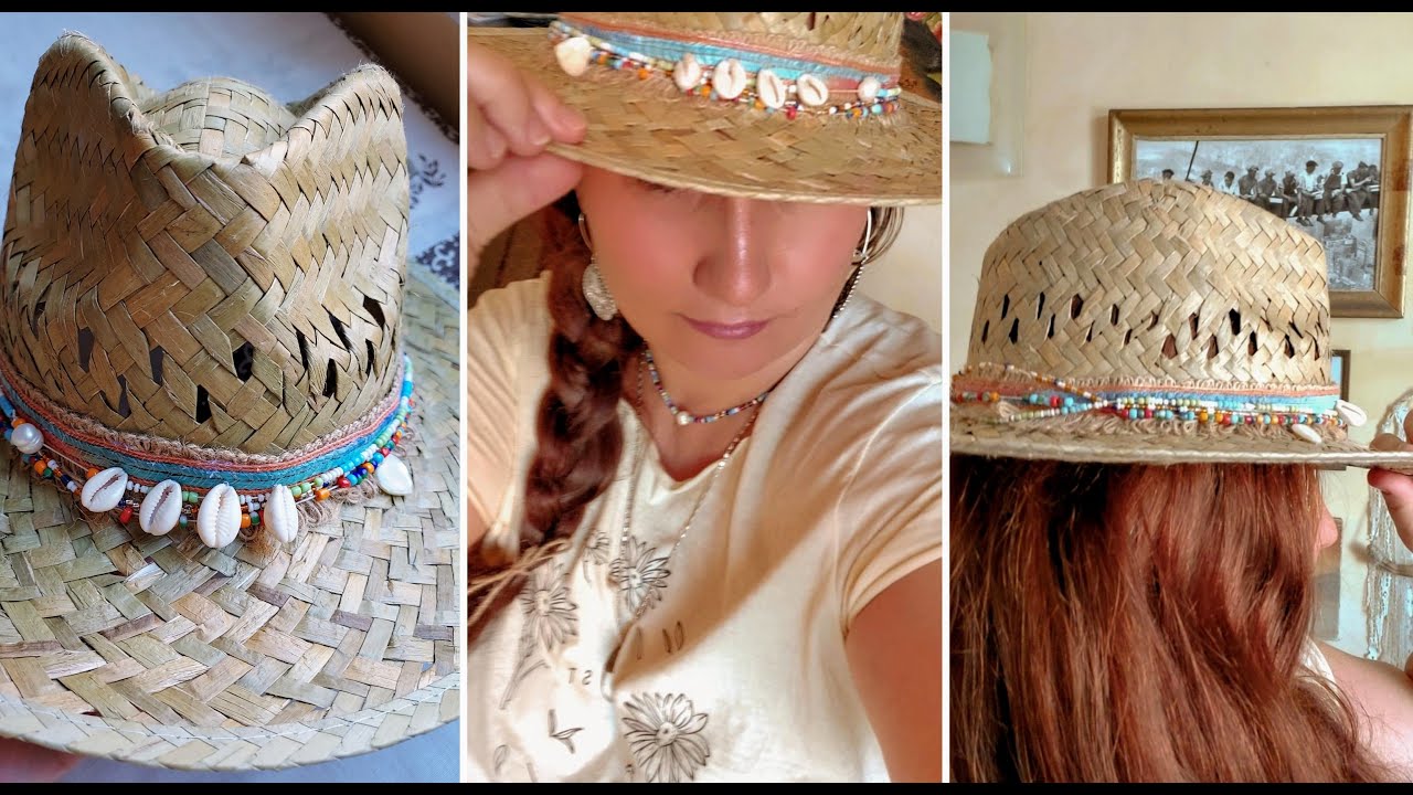 ⛱👒Cómo customizar tu sombrero al estilo Boho/ DIY/Sombrero de playa/ DE SIMPLE A ESPECTACULAR 👌 👒 🌞