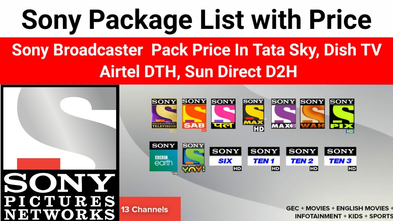 Sony Package For Airtel DTH, Tata Sky, Dish TV, Videocon D2H | Sony Pack Channel List with Price
