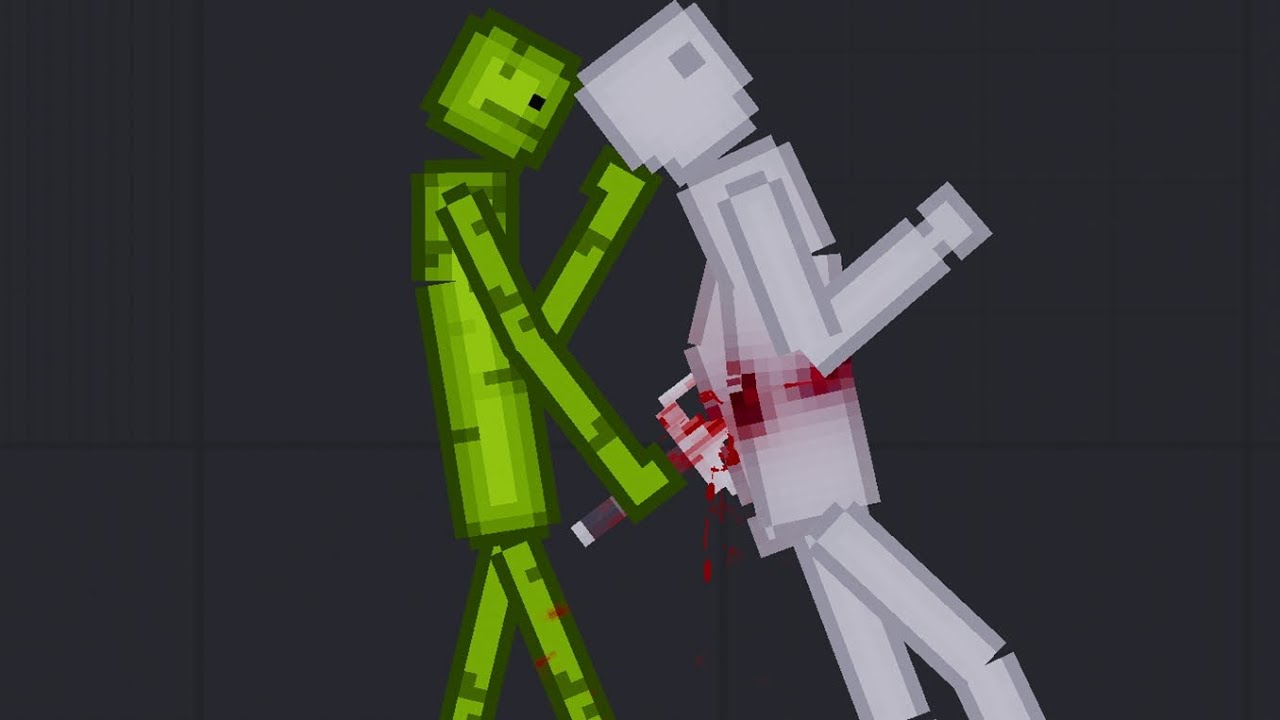 Hand-to-hand combat between green people and regular people in the people playground