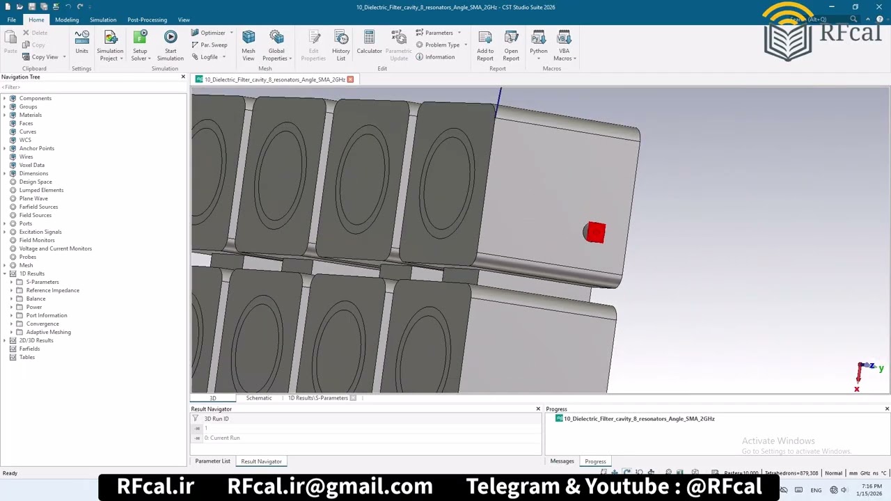Dielectric Filter cavity 8 resonators Angle SMA 2GHz number10