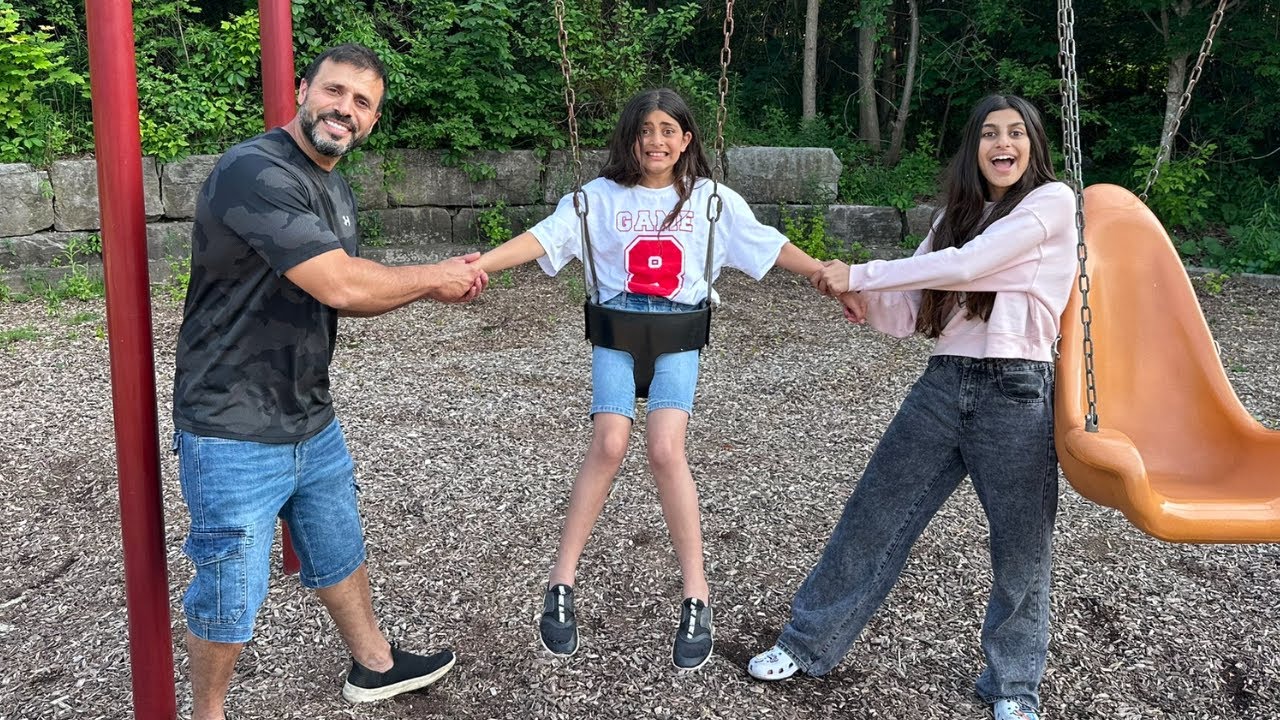 Deema and Sally Play stuck in the swing at the Playground Rescue Adventure
