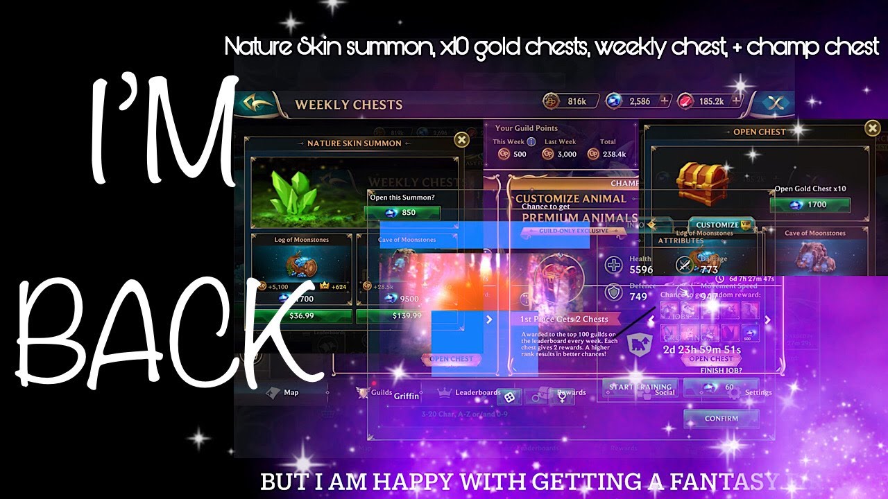 Doing the Nature Skin summon, weekly chests + opening x10 gold chests! (I&rsquo;m back from my trip btw)