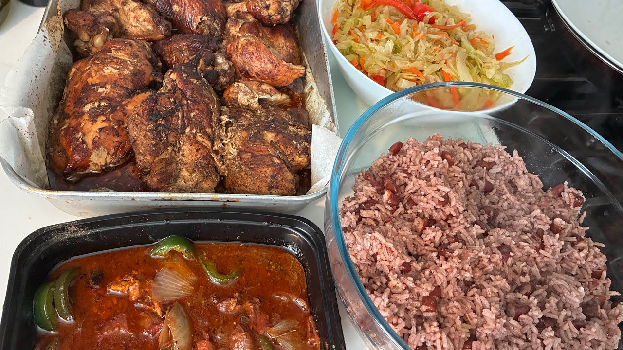 Oven Jalapeños Jerk Chicken/ Red Beans and Rice/ Vegetables 