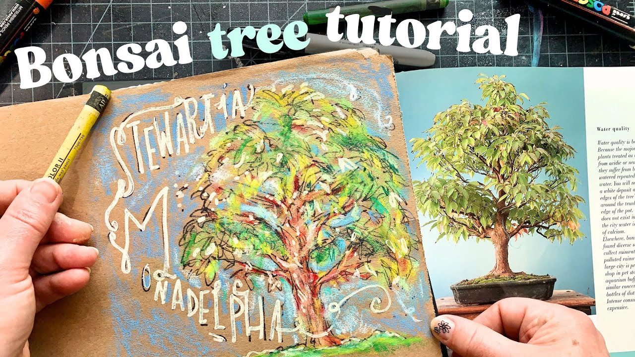 Draw a bonsai tree art tutorial with hand lettering - fully chaptered art tutorial