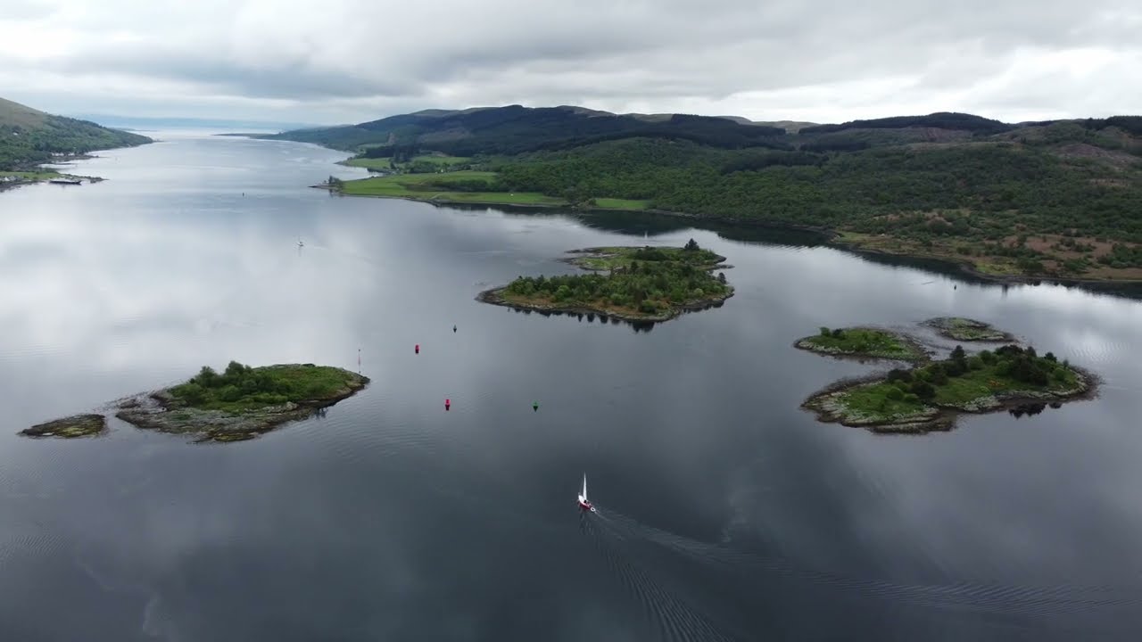 Extended Drone footage around the Kyles of Bute, Tighnabruaich and Burnt Islands - Uncut