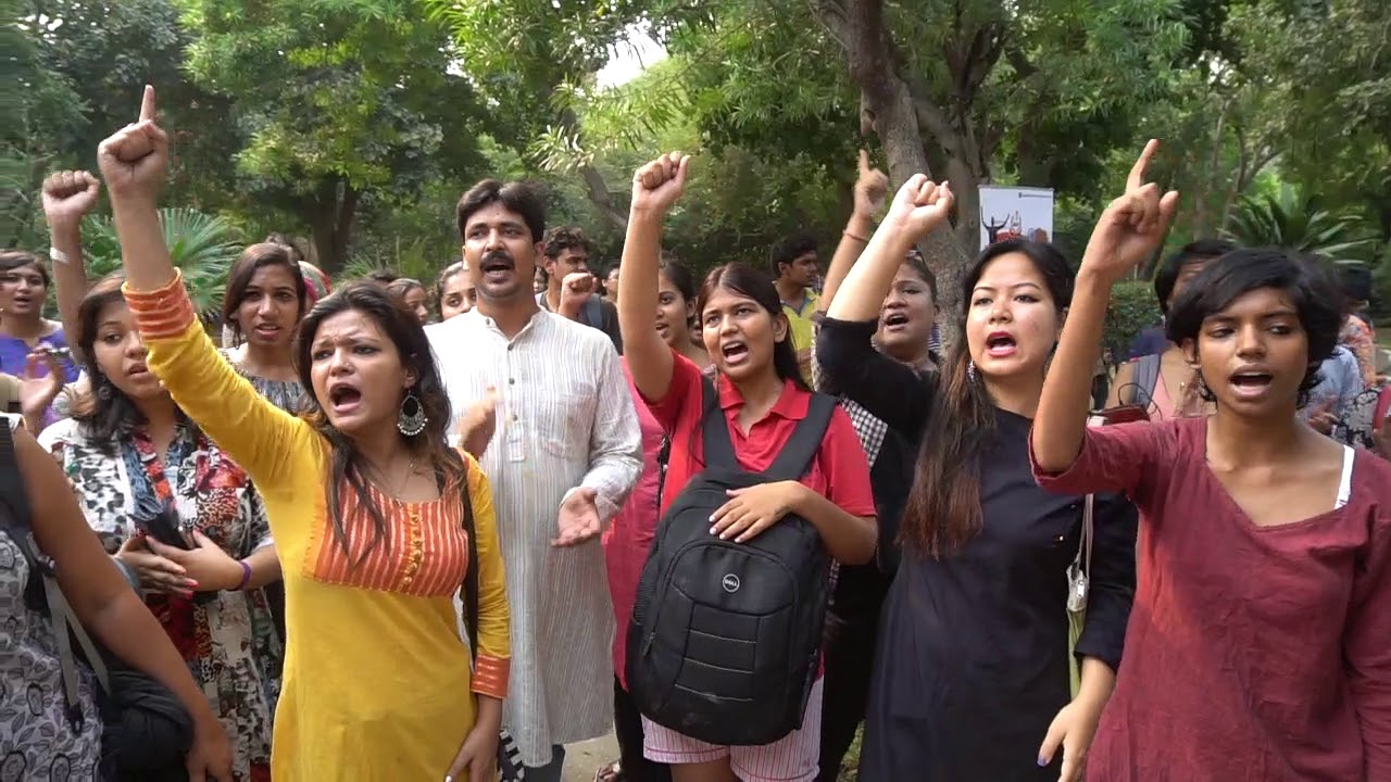 JNU students protesting in front of DoS office