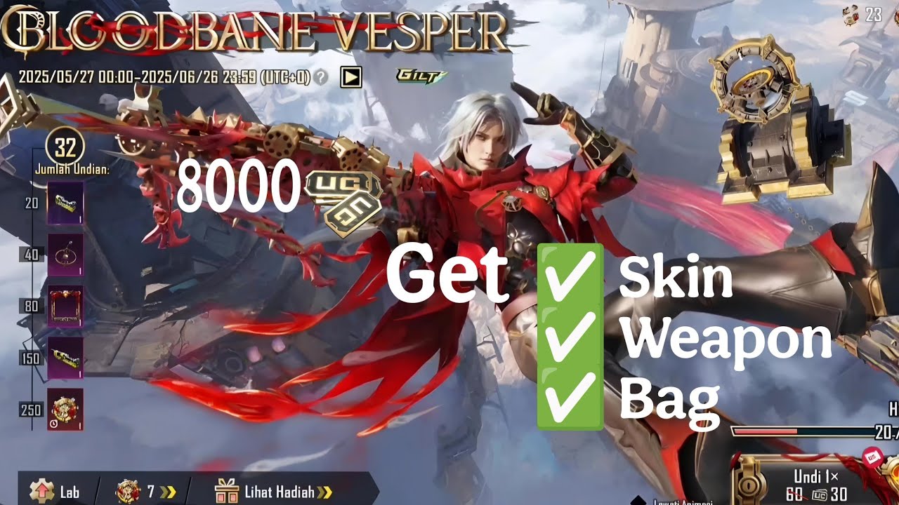 Gatcha modal 8000UC Bloodbane Vesper  Set  GILT Terbaru PUBG MOBILE