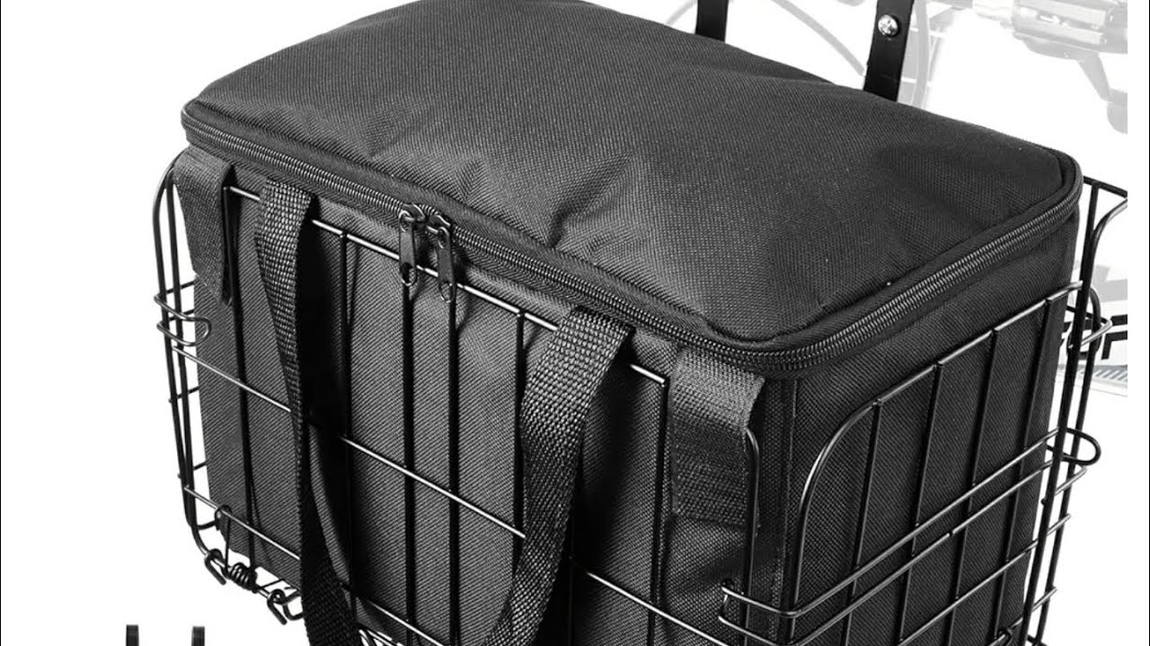 Zacro Bike Basket Front, Folding Bicycle Basket with Removable Liner Bag, Large (installation)