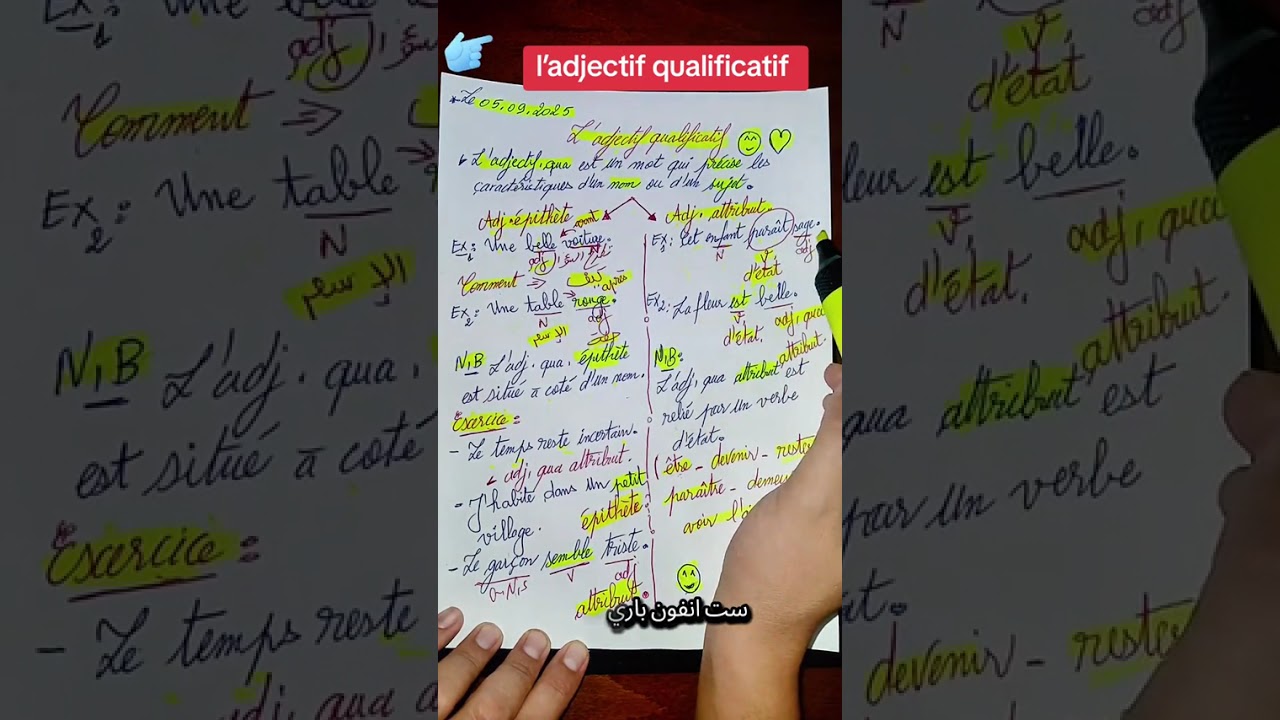 l’adjectif qualificatif الصفة و أنواعها 