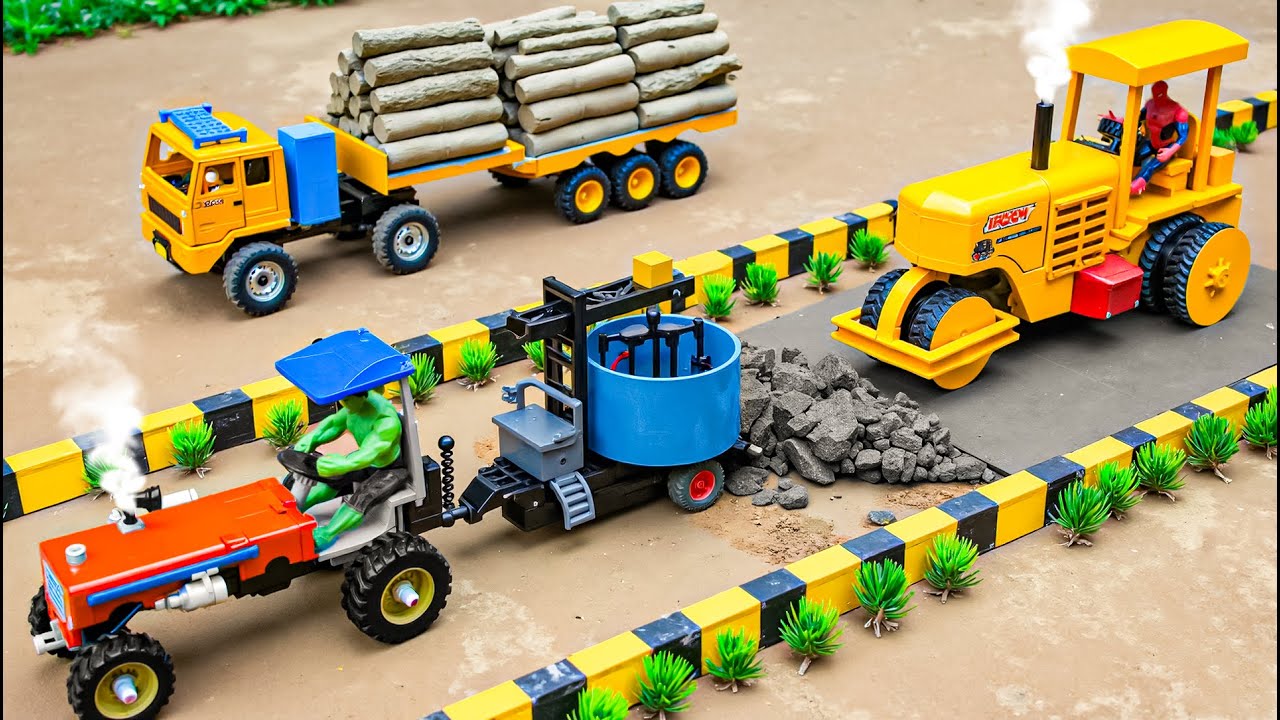 DIY Mini Tractor and Road Roller &ndash; Science Project to Build Concrete Roads by construction vehicle