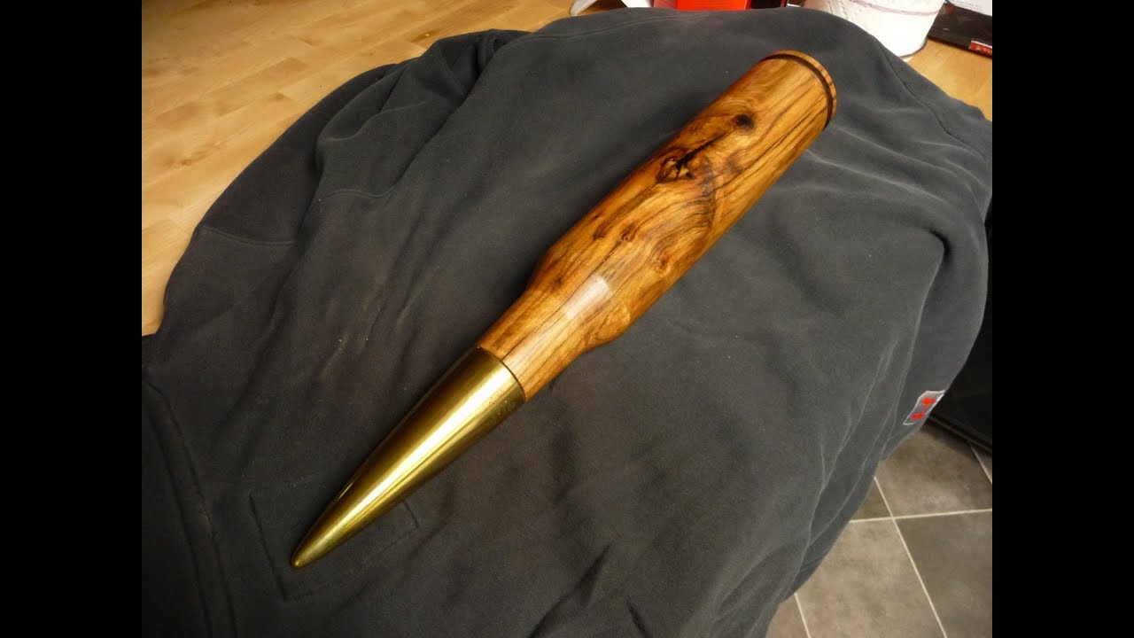 Woodturning A Large Wooden Bullet With Cast Brass Tip