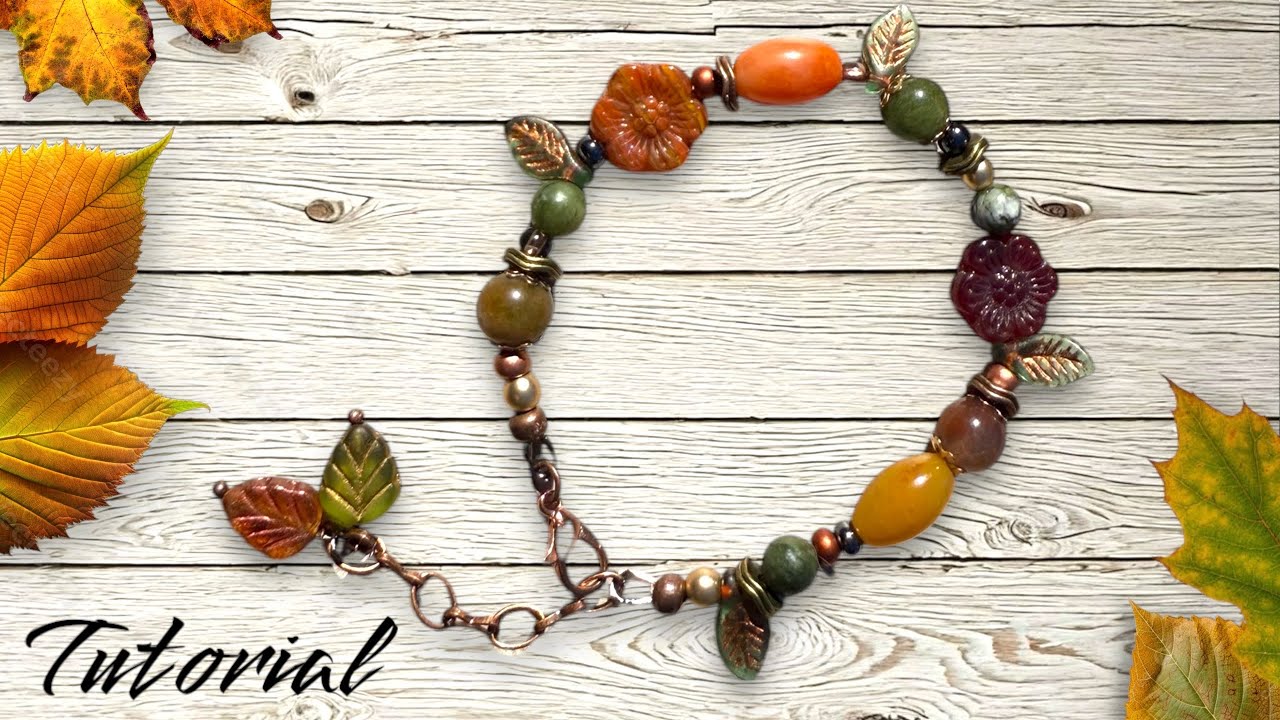 DIY Beaded Autumn Bracelet Tutorial with Floral & Leaf Accents