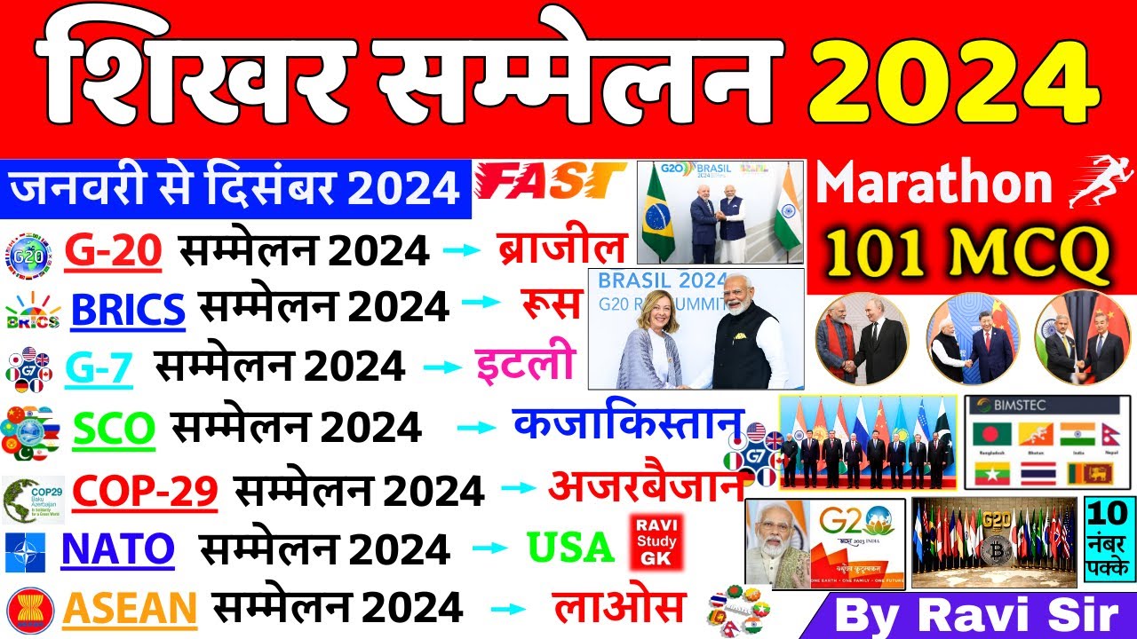 Summits 2024 Current Affairs | शिखर सम्मेलन 2024 | Shikhar Sammelan 2024 List Updated | Gk Trick