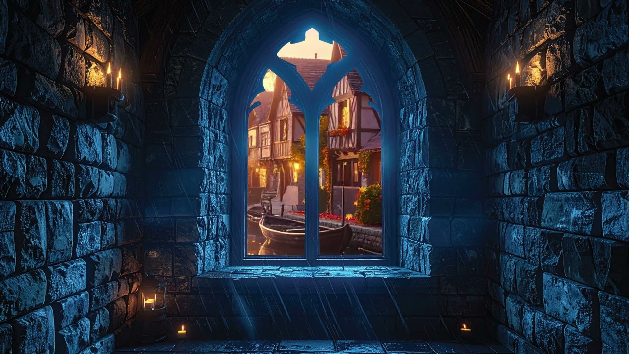 Medieval Castle Window in Autumn | Warm Ambience & Relaxing Music
