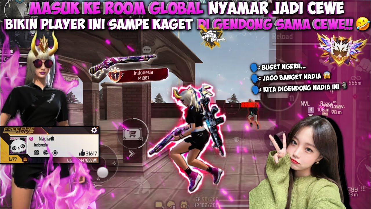 MASUK KE ROOM GLOBAL NYAMAR JADI CEWE!!PLAYER INI SAMPE KAGET KARENA DI GENDONG CEWE SAMPE BOOYAH!!