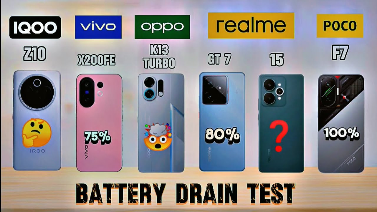 Тест батареи vivo x200 fe против realme gt7 против poco F7 против oppo k13 turbo против realme 15...