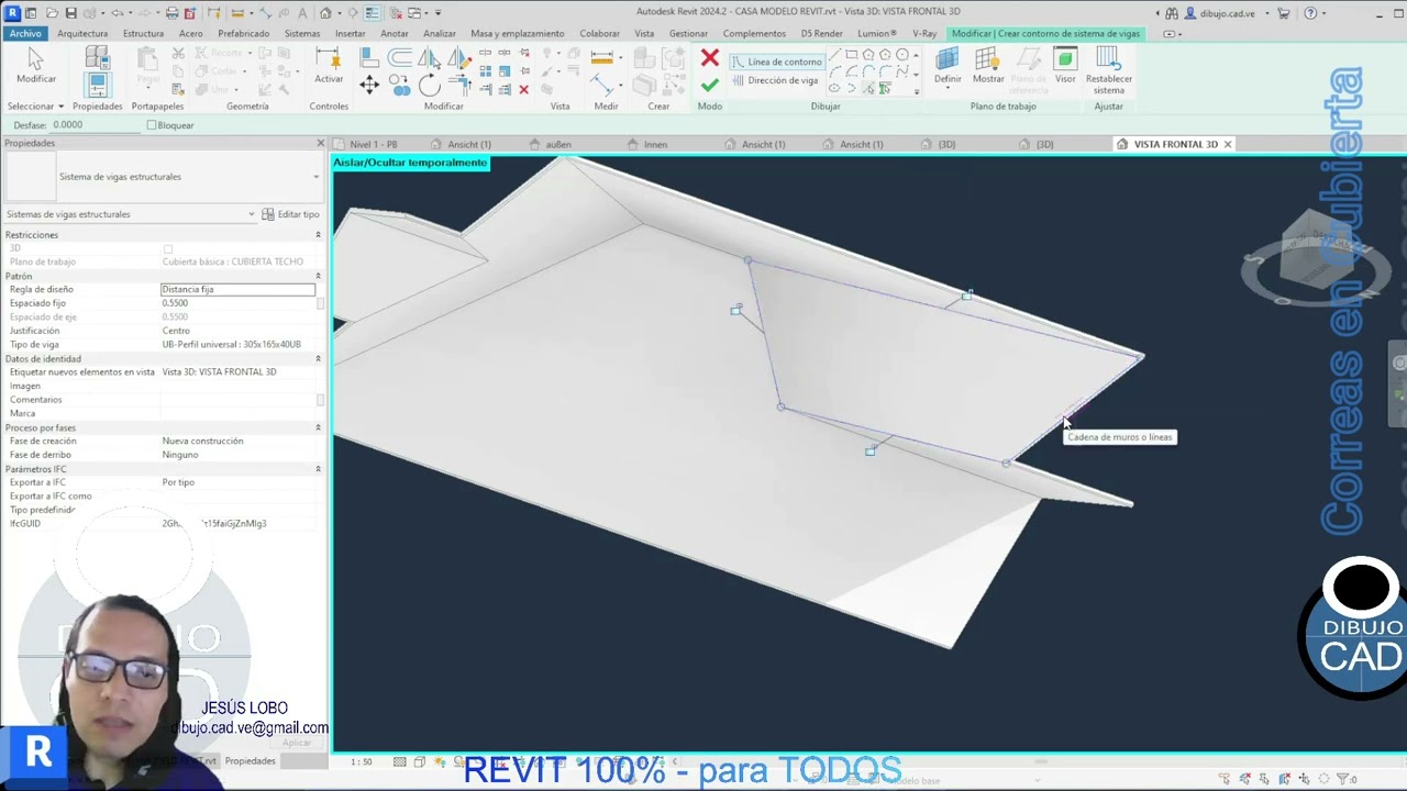 COLOCAR CORREAS A UNA CUBIERTA REVIT 2024