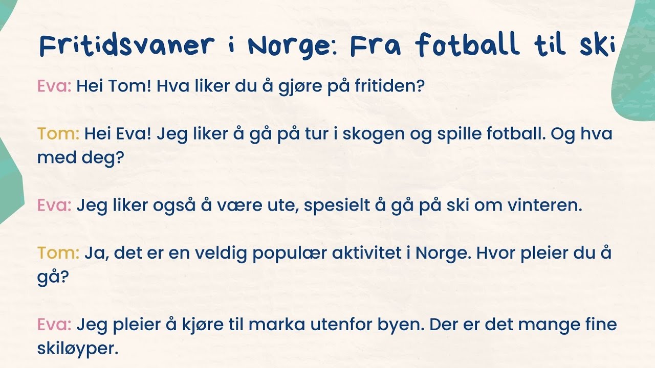 Forberedelse til Norskprøve: Fritid – Fritidsaktiviteter i Norge 🎿⚽ – A1/A2 Lytteøvelse