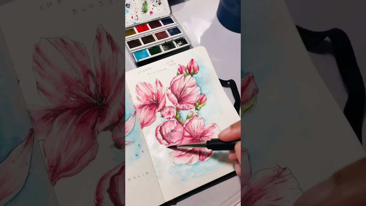 Cherry Blossoms Ink & Watercolor | Schmincke Horadam Mini Palette