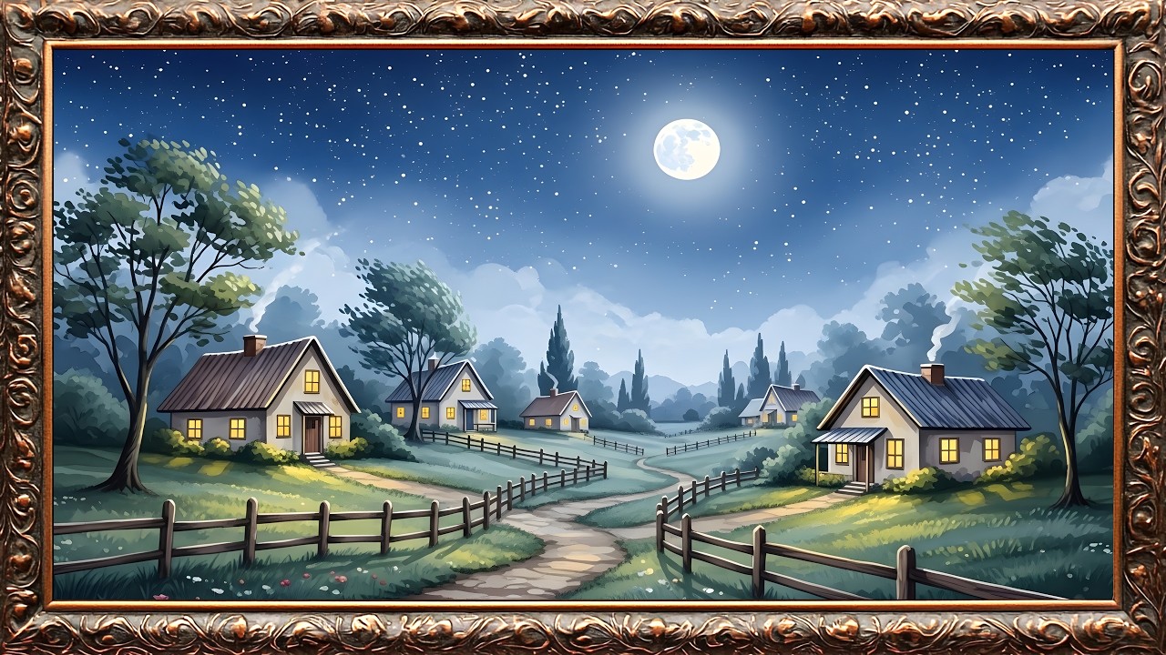 Peaceful Starry Night Village | Cozy Countryside Aesthetic | 4K Relaxing Decor(2Hrs)