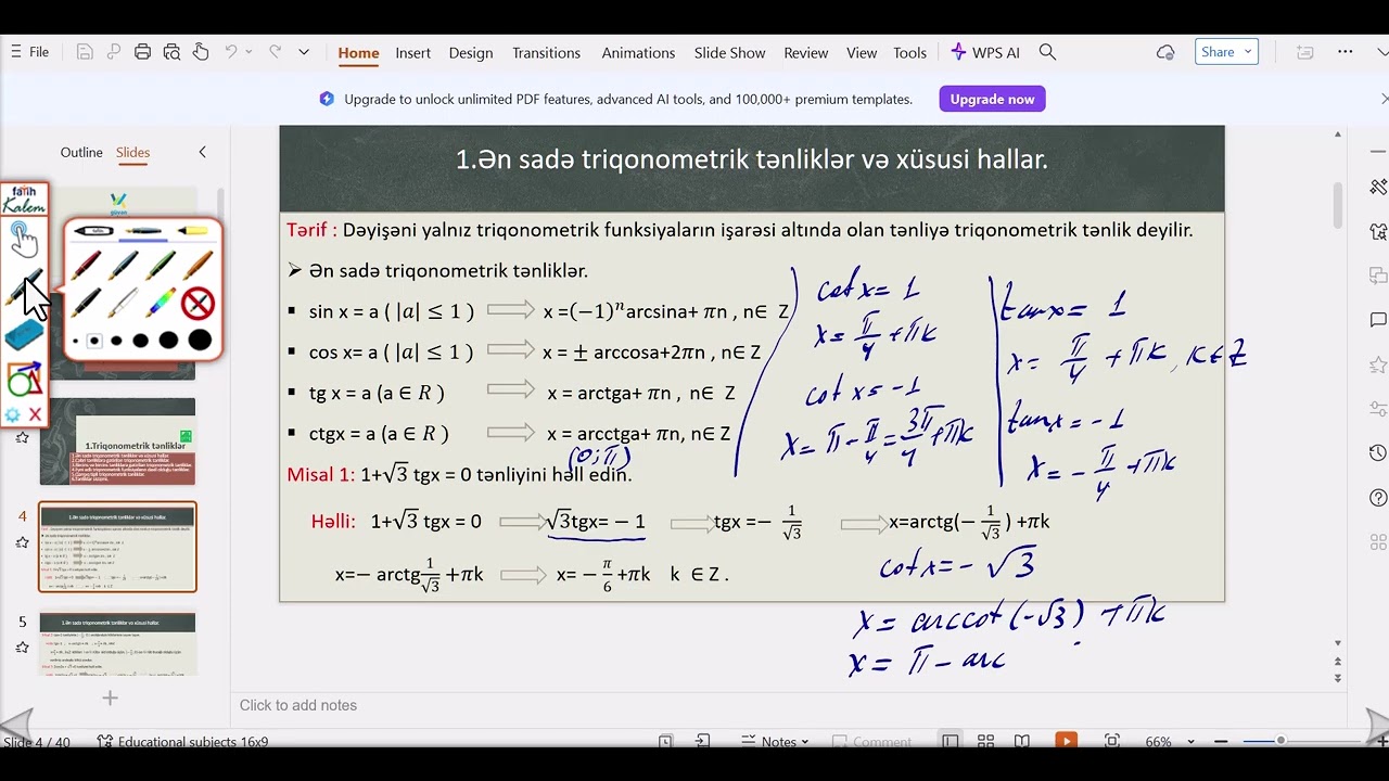 Triqonometrik tənliklər.