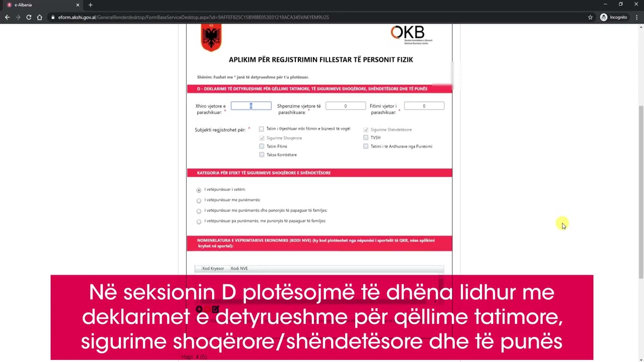 Aplikim për regjistrimin e personit fizik nëpërmjet portalit e-Albania.