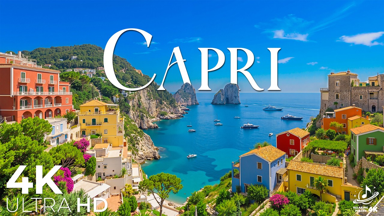 Капри, Италия, 4K UHD, Голубой грот, скалы Фараглиони, средиземноморский остров.