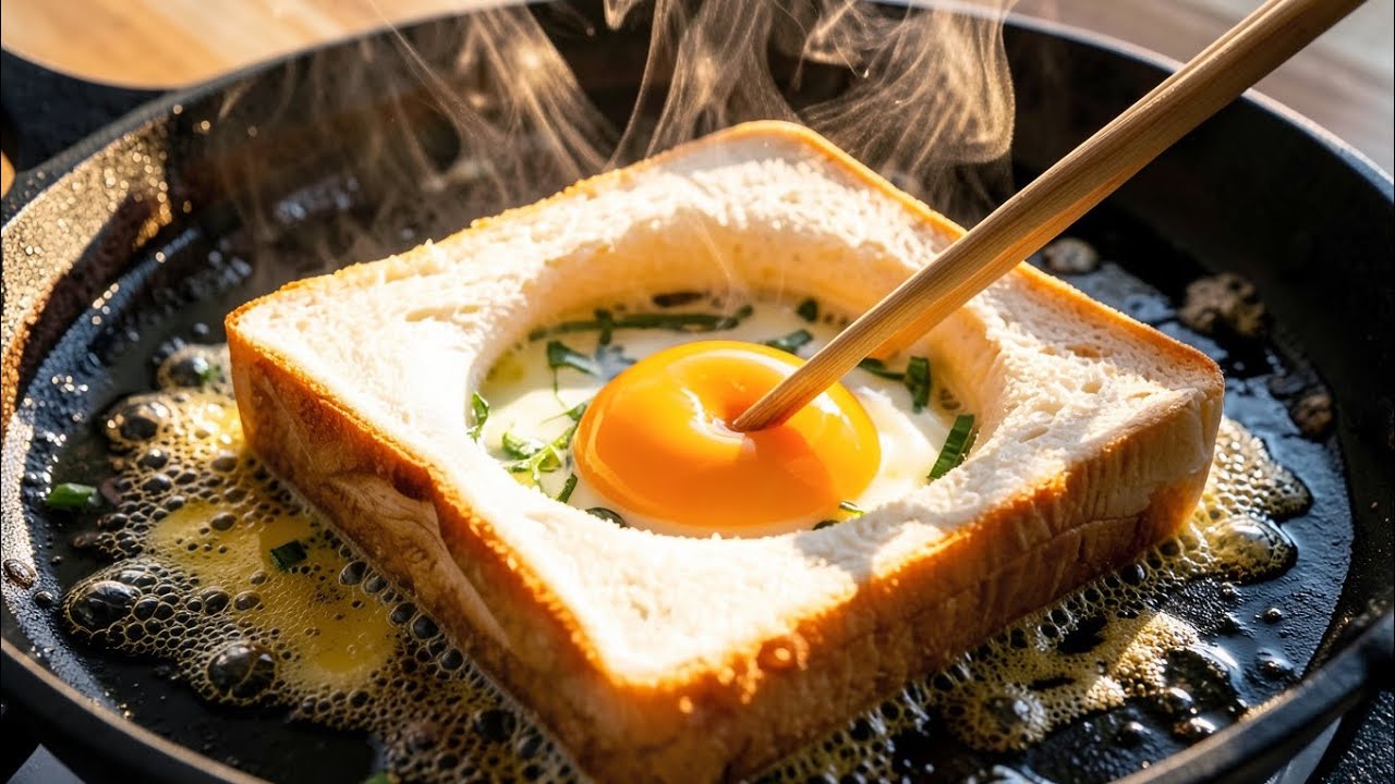 5 Minuten Eiertoast mit Käse & Frühlingszwiebeln 🥚✨