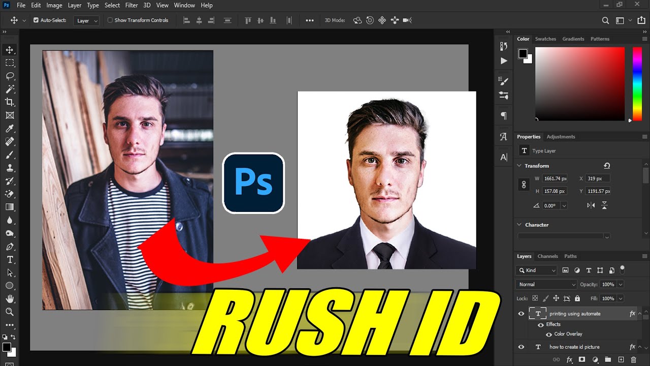 ADOBE PHOTOSHOP 2021| Rush id tutorial with change attire step by step explain | tagalog