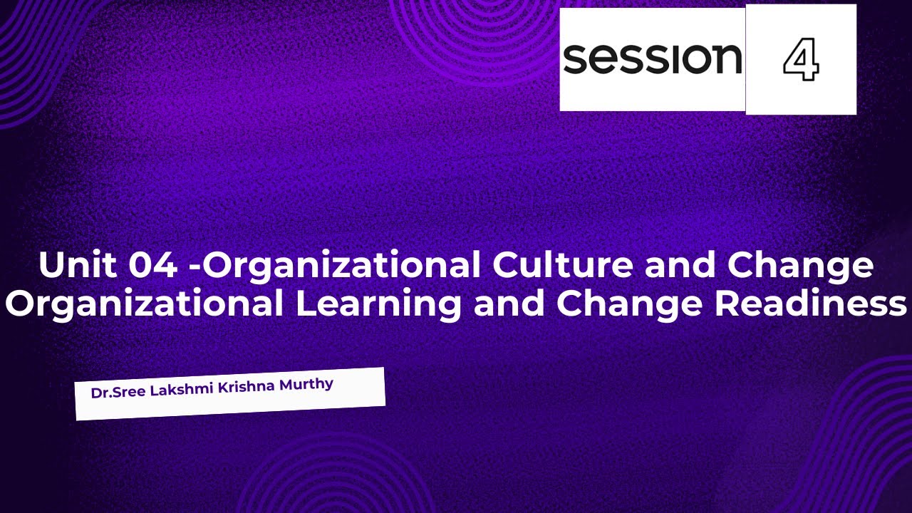 Unit 04 -Organizational Culture and Change Organizational Learning and Change Readiness: Session 4