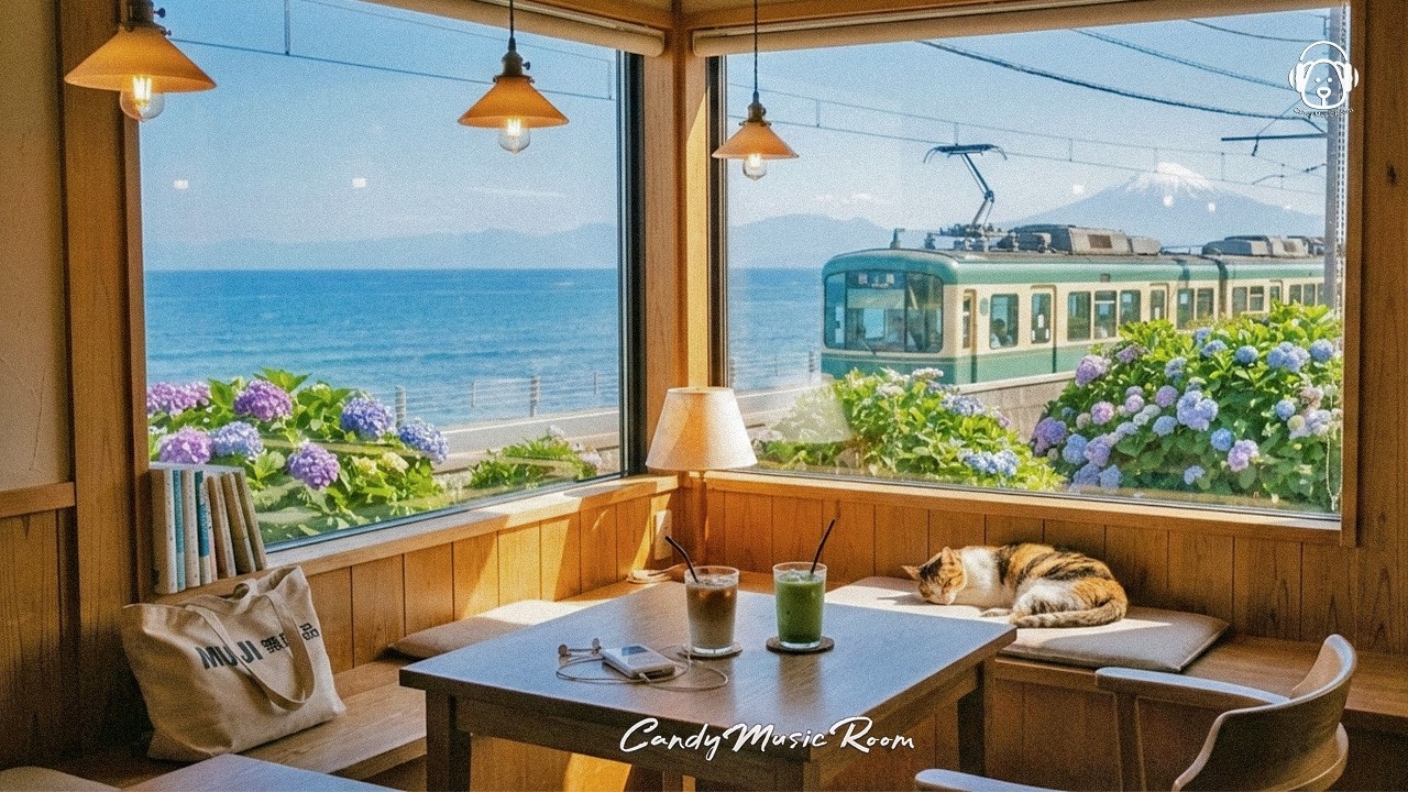 Spring Seaside Book Café in Kamakura 🌸 Chill Jazz, Ocean Waves & Cozy Café Ambience ☕
