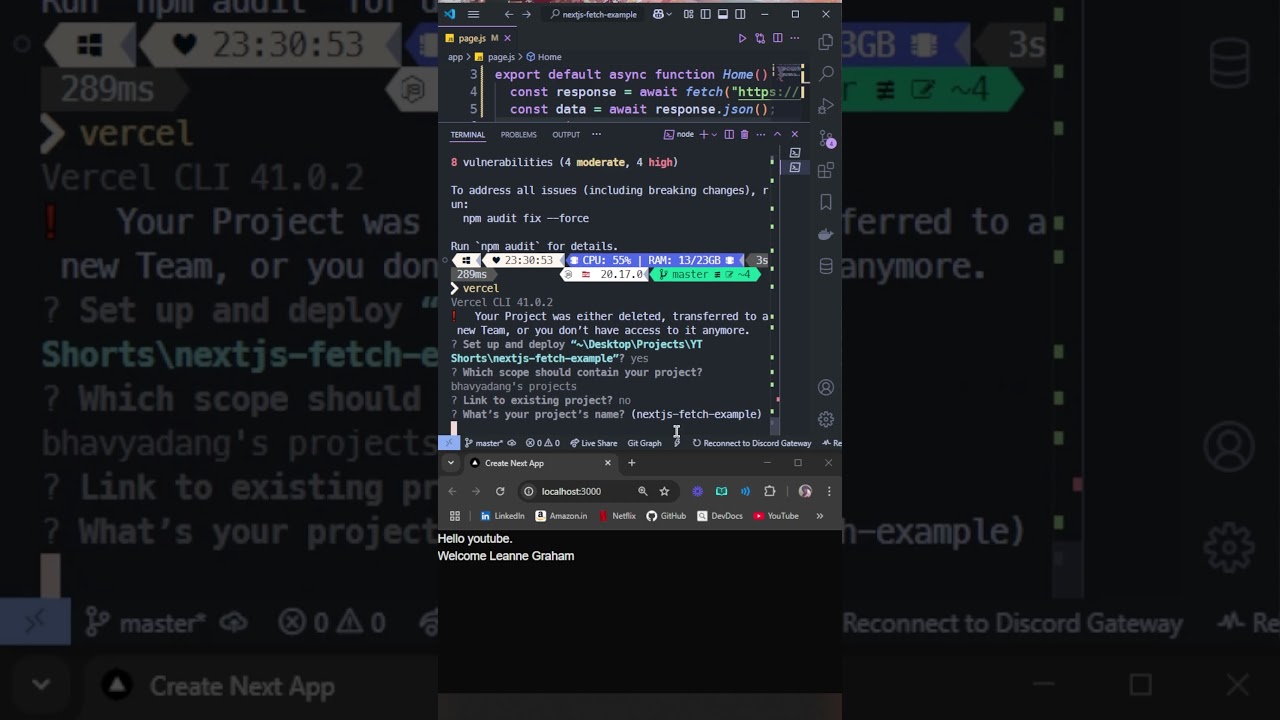 How to Deploy a Next.js App to Vercel in under 2 minutes! #nextjs