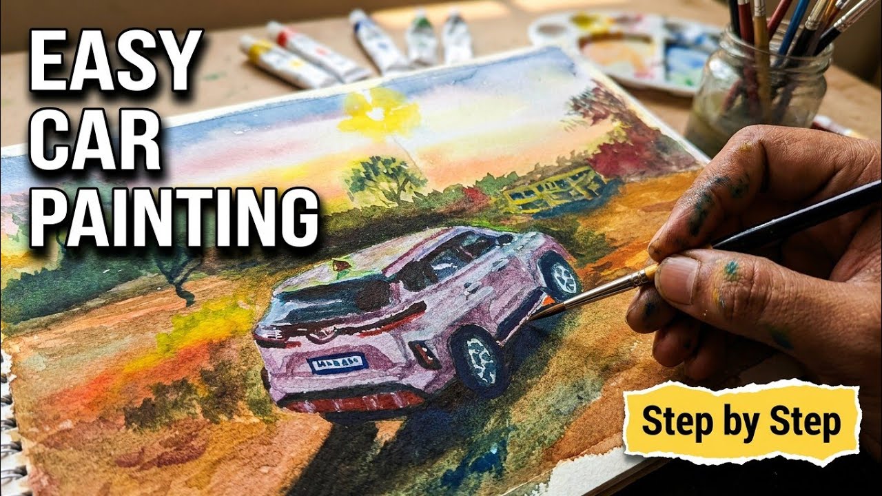 Toyota Hyryder in Watercolor 🚗🌿 | Calm Landscape Painting | Silent Art Flow 